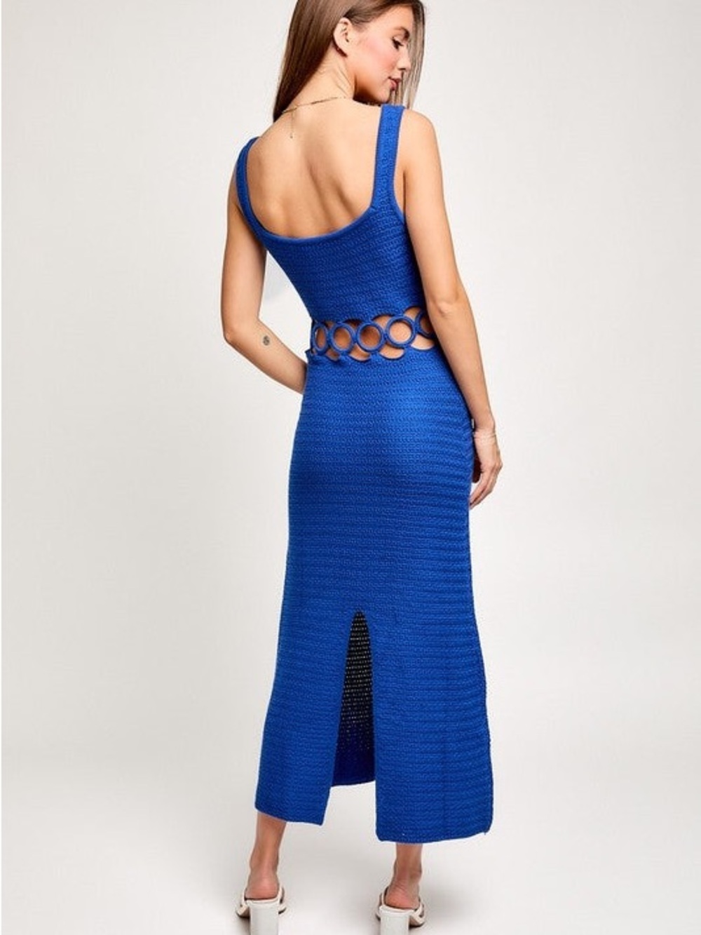 Le Lis Sleeveless Royal Blue Crochet Cutout Maxi Dress - Picture 2 of 3